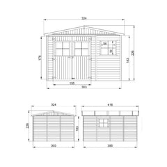 Abri de jardin en panneaux 17mm - 303x395cm - avec plancher - Timbela Ma boutique