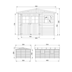 Abri de jardin en panneaux 17mm - 303x493cm - sans plancher - Timbela Ma boutique