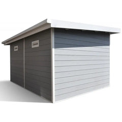 Abri de jardin en bois composite 28mm gris clair 12m² PREMIUM toit plat - Woodlife Garden Ma boutique