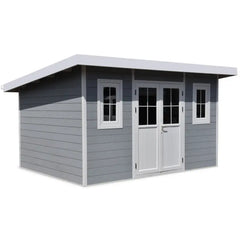 Abri de jardin en bois composite 28mm gris clair 12m² PREMIUM toit plat - Woodlife Garden Ma boutique