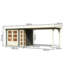 Abri de jardin en bois massif gris terre 5,25m² Kerko 3 avec appentis 280cm – Karibu Ma boutique