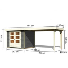 Abri de jardin en bois massif gris terre 5,95m² Askola 3,5 avec appentis 280cm – Karibu Ma boutique