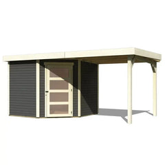 Abri de jardin en bois massif gris terre 5,95m² Schwandorf 5 avec appentis 240cm – Karibu Ma boutique