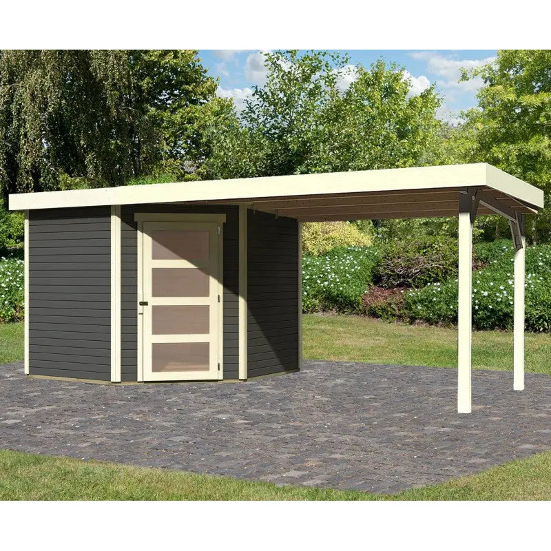 Abri de jardin en bois massif gris terre 5,95m² Schwandorf 5 avec appentis 280cm – Karibu Ma boutique
