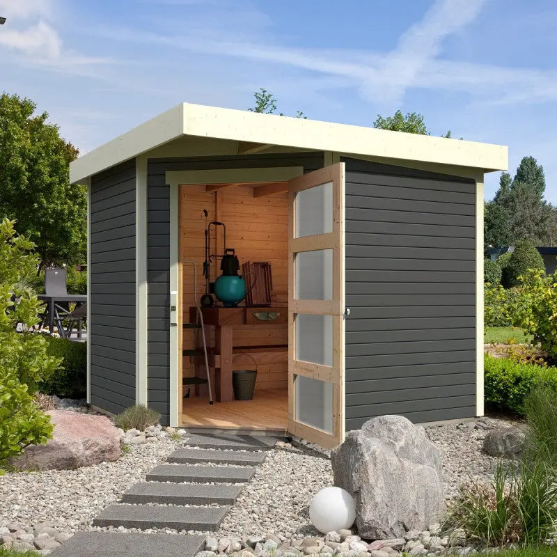 Abri de jardin en bois massif gris terre 5,95m² Schwandorf 5 – Karibu Ma boutique