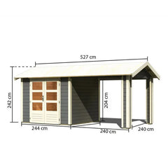 Abri de jardin en bois massif gris terre 5,95m² Theres 3 avec un auvent – Karibu Ma boutique