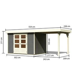 Abri de jardin en bois massif gris terre 6,55m² Askola 4 avec appentis 240cm - Karibu Ma boutique