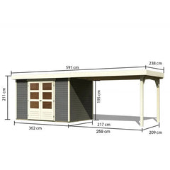 Abri de jardin en bois massif gris terre 6,55m² Askola 4 avec appentis 280cm – Karibu Ma boutique