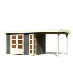 Abri de jardin en bois massif gris terre 6,55m² Kerko 4 avec appentis 240cm – Karibu Ma boutique