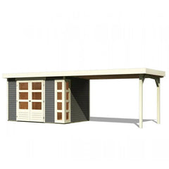 Abri de jardin en bois massif gris terre 6,55m² Kerko 4 avec appentis 280cm – Karibu Ma boutique