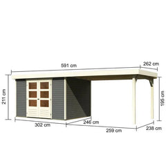 Abri de jardin en bois massif gris terre 7,43m² Askola 5 avec appentis 280cm – Karibu Ma boutique