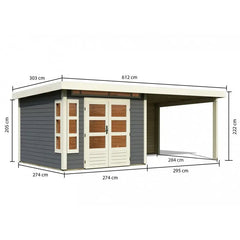 Abri de jardin en bois massif gris terre 7,50m² Kastorf 6 avec appentis 320cm et paroi arrière – Karibu Ma boutique