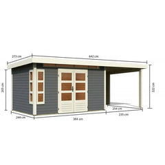 Abri de jardin en bois massif gris terre 8,88m² Kastorf 7 avec appentis 260cm et paroi arrière – Karibu Ma boutique