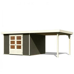 Abri de jardin en bois massif gris terre 9,24m² Askola 6 avec appentis 280cm – Karibu Ma boutique