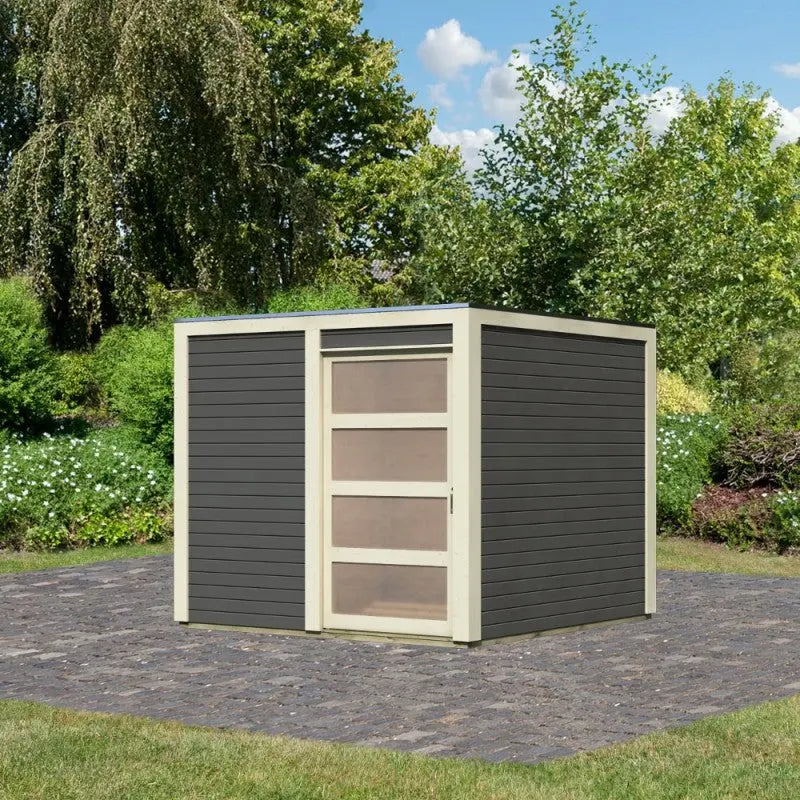 Abri de jardin en bois vitrifié gris 19mm Qubic 6,05m² - Karibu Ma boutique