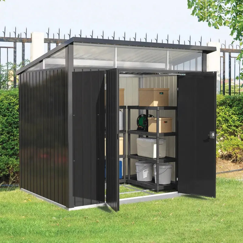 Abri de jardin en métal anthracite 5,22m² + kit d'ancrage + kit de fondation DURAMAX Ma boutique