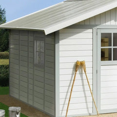 Abri de jardin en PVC 11,2m² DECO blanc et gris vert Grosfillex + kit ancrage offert Ma boutique