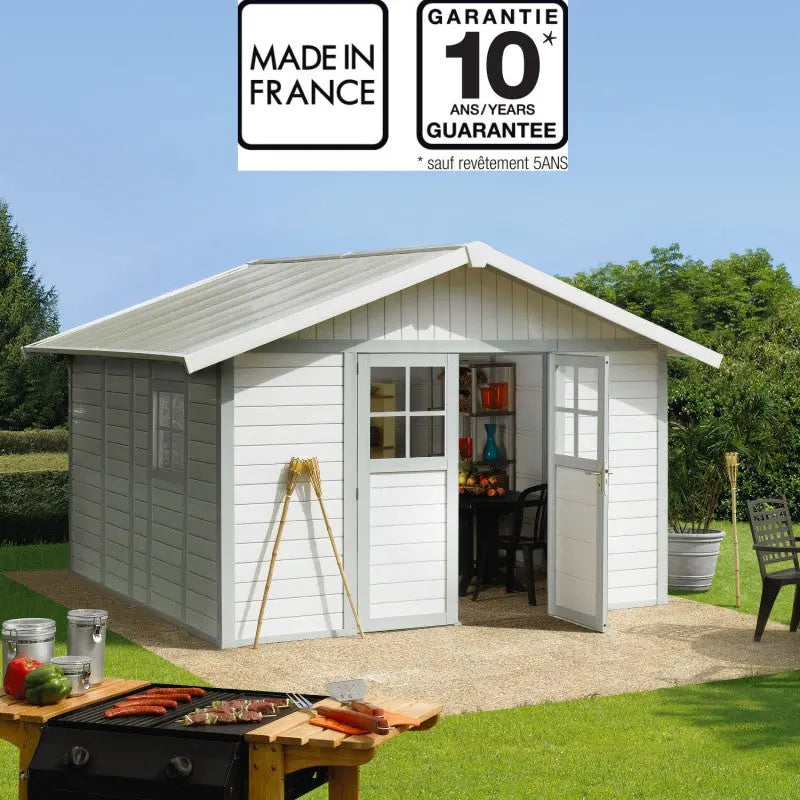 Abri de jardin en PVC 11,2m² DECO blanc et gris vert Grosfillex + kit ancrage offert Ma boutique