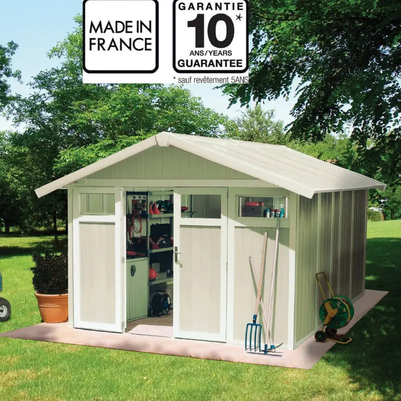 Abri de jardin en PVC 11,2m² UTILITY blanc et gris vert Grosfillex + kit ancrage offert Ma boutique