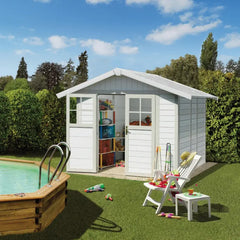 Abri de jardin en PVC 4,9m² DECO blanc et gris vert Grosfillex + kit ancrage offert Ma boutique