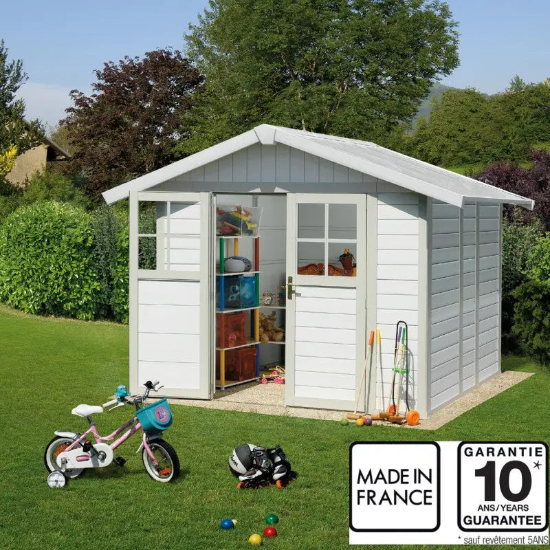 Abri de jardin en PVC 4,9m² DECO blanc et gris vert Grosfillex + kit ancrage offert Ma boutique