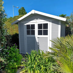 Abri de jardin en PVC 4,9m² DECO gris clair et blanc Grosfillex + kit ancrage offert Ma boutique