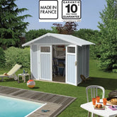 Abri de jardin en PVC 4,9m² UTILITY blanc et gris bleu Grosfillex + kit ancrage offert Ma boutique