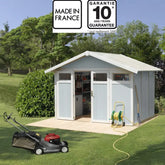 Abri de jardin en PVC 7,53m² UTILITY blanc et gris bleu Grosfillex + kit ancrage offert Ma boutique