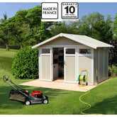 Abri de jardin en PVC 7,53m² UTILITY blanc et gris vert Grosfillex + kit ancrage offert Ma boutique