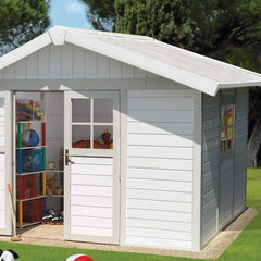 Abri de jardin en PVC 7,5m² DECO blanc et gris vert Grosfillex + kit ancrage offert Ma boutique