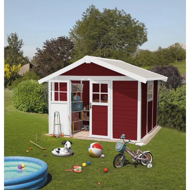 Abri de jardin en PVC 7,5m² DECO rouge et blanc Grosfillex + kit ancrage offert Ma boutique