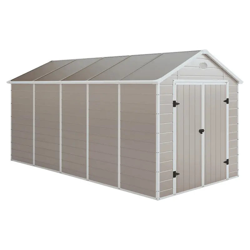 Abri de jardin en résine beige 11m² + kit de fondation - JOBU Ma boutique