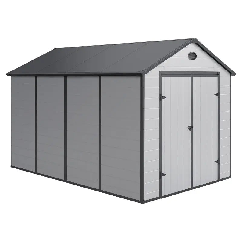 Abri de jardin en résine gris 8,90m² + kit de fondation - JOBU Ma boutique