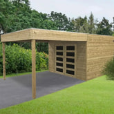 Abri de jardin Matera 8,69m² en bois traité autoclave 19mm avec terrasse couverte - SOLID Ma boutique