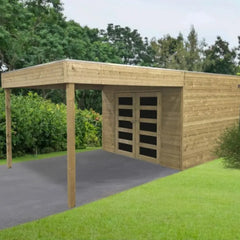 Abri de jardin Matera 8,69m² en bois traité autoclave 19mm avec terrasse couverte - SOLID Ma boutique