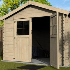 Abri de jardin Mina 8,88m² en bois massif 28mm avec double porte + plancher – Décor et Jardin Ma boutique
