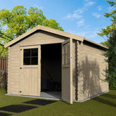 Abri de jardin Mina 8,88m² en bois massif 28mm avec double porte + plancher – Décor et Jardin Ma boutique