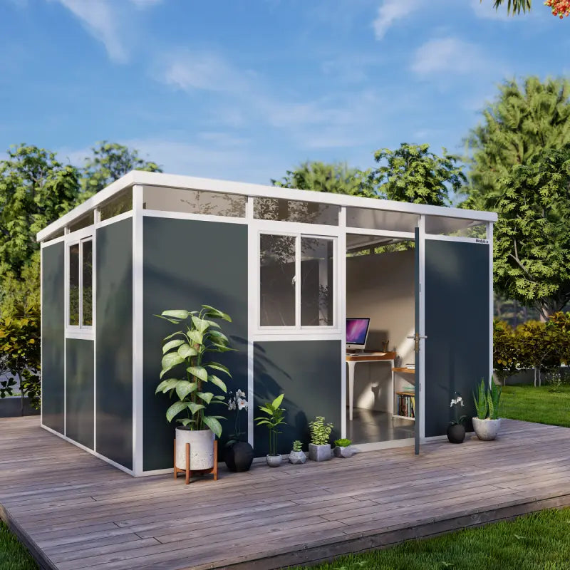 Abri de jardin modulaire isolé 4x3m anthracite et blanc - plancher inclus - Everbox Ma boutique