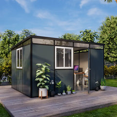 Abri de jardin modulaire isolé 4x3m anthracite et noir - plancher inclus - Everbox Ma boutique