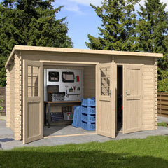 Abri de jardin monopente en bois massif 10,48 m² avec 2 espaces et cloison - Eden Ma boutique