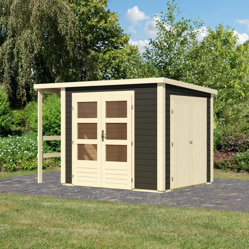 Abri de jardin multifonctions en bois gris terre 6m² avec armoire intégrée – Karibu Ma boutique