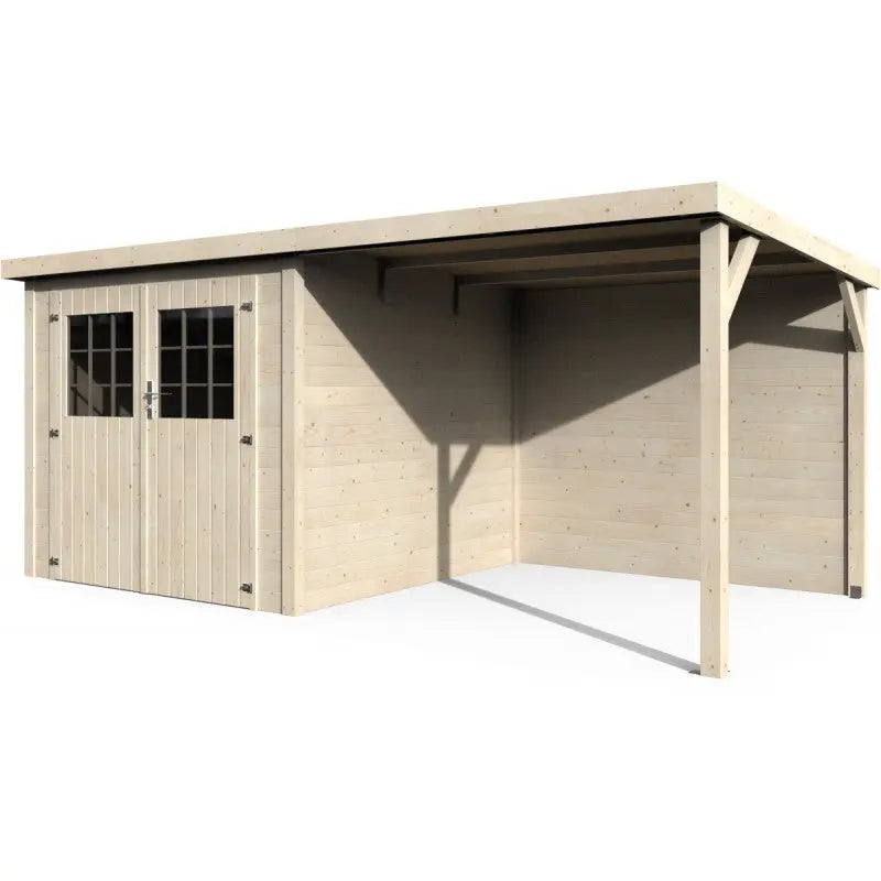 Abri de jardin Paradis + appentis 12,2m² en bois massif 19mm avec double porte – Décor et Jardin Ma boutique