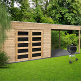 Abri de jardin Salerno 11,76m² en bois traité autoclave 19mm avec terrasse couverte - SOLID Ma boutique
