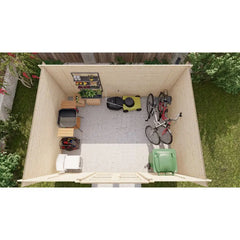 Abri de jardin toit plat 12m² PENTY - madriers 40mm brut - tuiles métalliques - Gardy Shelter Ma boutique