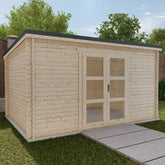 Abri de jardin toit plat 12m² PENTY - madriers 40mm brut - tuiles métalliques - Gardy Shelter Ma boutique