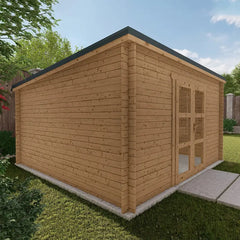 Abri de jardin toit plat 16m² PENTY - madriers 28mm traité - tuiles métalliques - Gardy Shelter Ma boutique