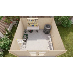 Abri de jardin toit plat 16m² PENTY - madriers 40mm brut - tuiles métalliques - Gardy Shelter Ma boutique