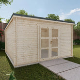 Abri de jardin toit plat 16m² PENTY - madriers 40mm brut - tuiles métalliques - Gardy Shelter Ma boutique