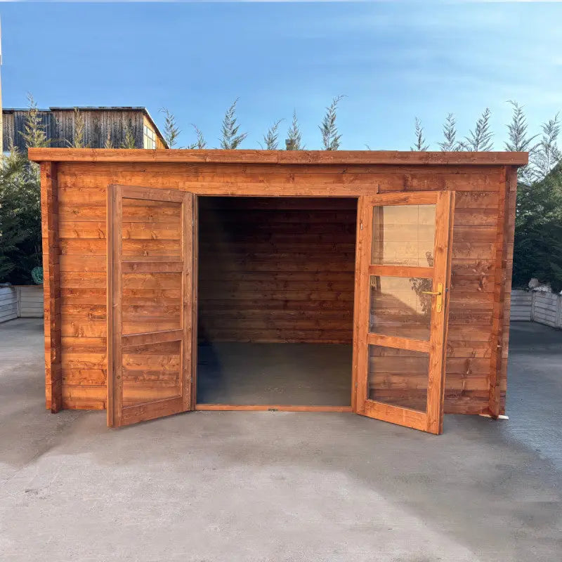 Abri de jardin toit plat 16m² PENTY BIS - madriers 40mm épaisseurs x 140mm hauteur traités - Gardy Shelter Ma boutique