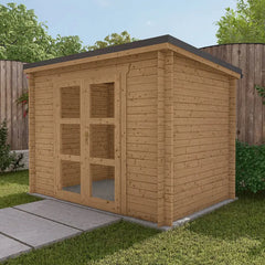 Abri de jardin toit plat 6m² PENTY - madriers 28mm traité - tuiles métalliques - Gardy Shelter Ma boutique